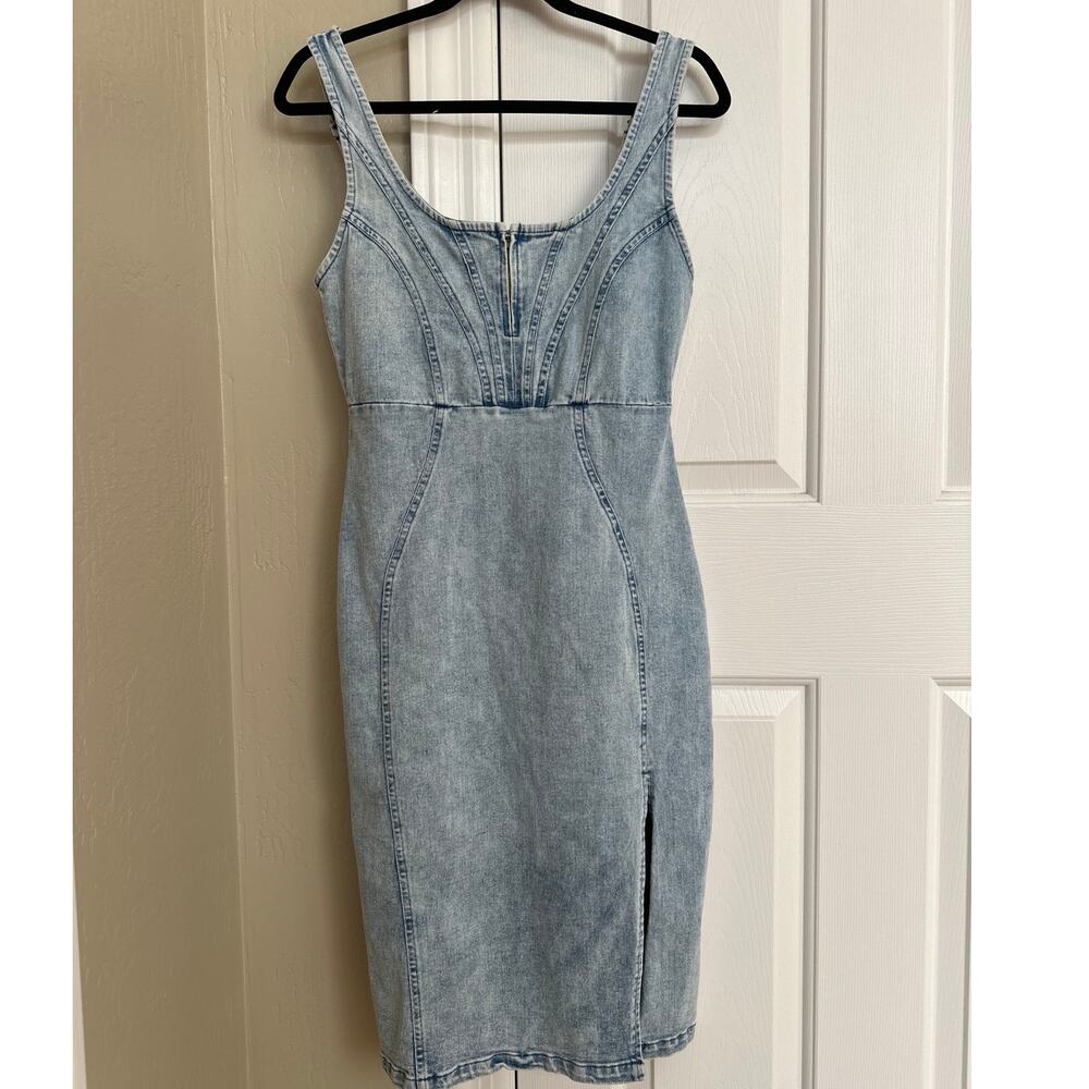 Vintage Light Blue Denim Midi Dress